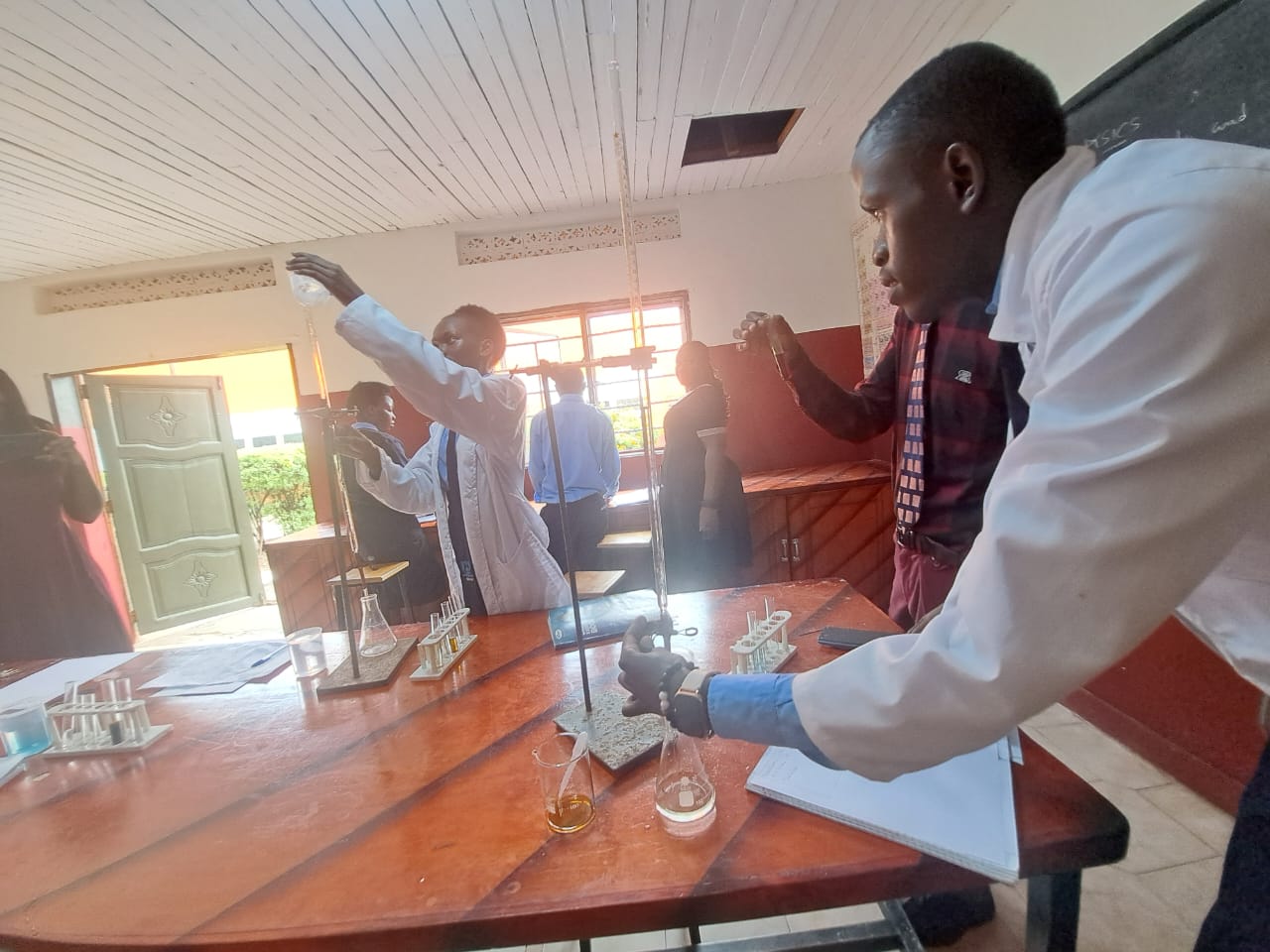 Titration setup in the chemistry lab.