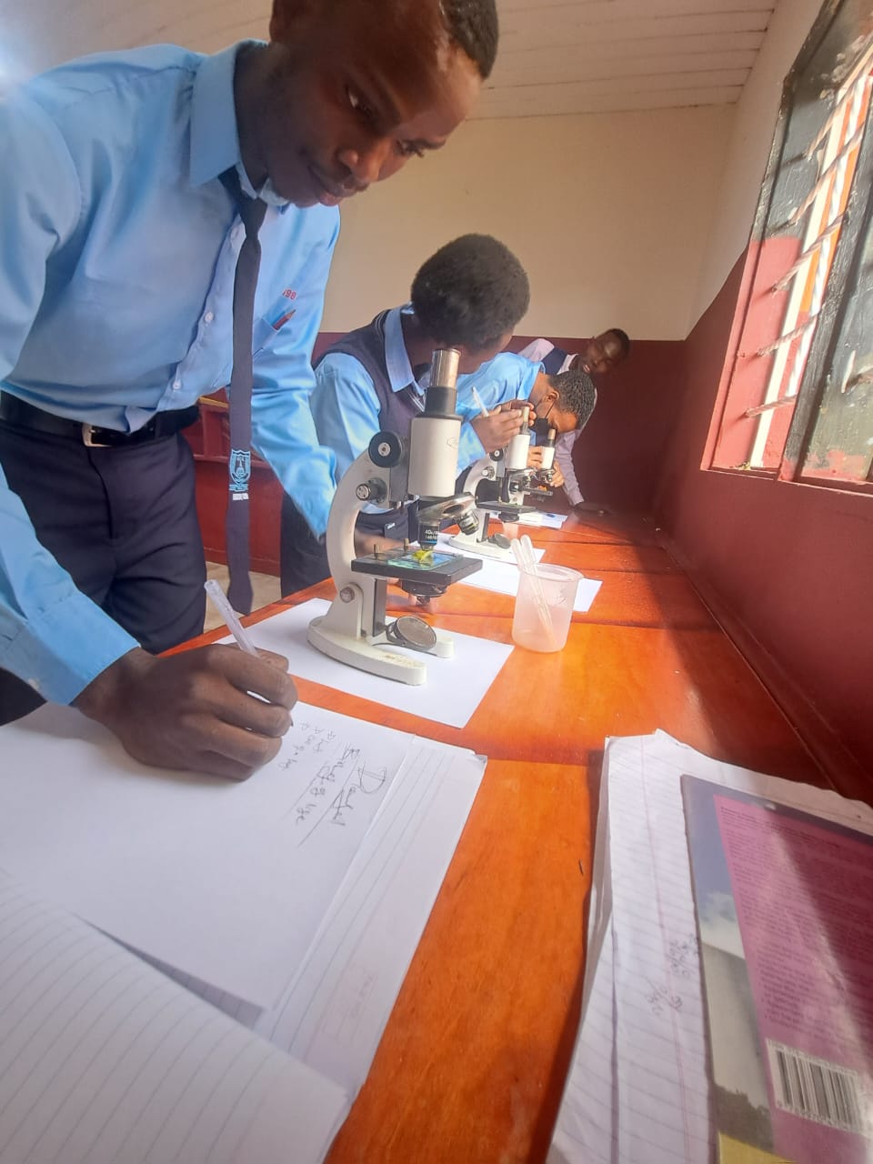 Students examining biological specimens in the laboratory.